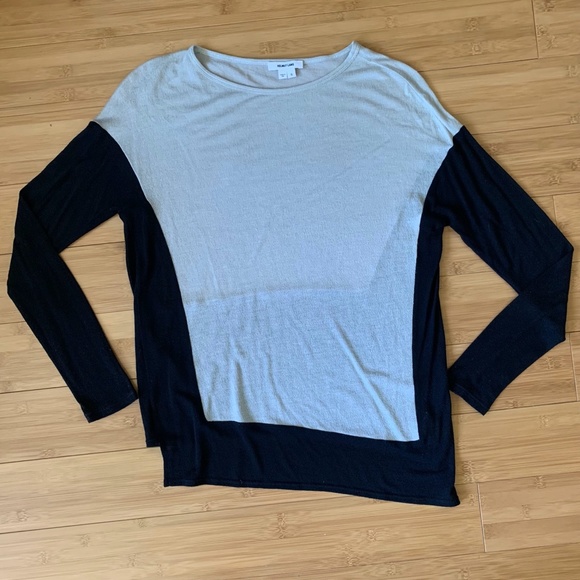 HELMUT LANG Sweater Viscose Cashmere Blend Asymmetrical Black Tan Cream Size S - Picture 7 of 9